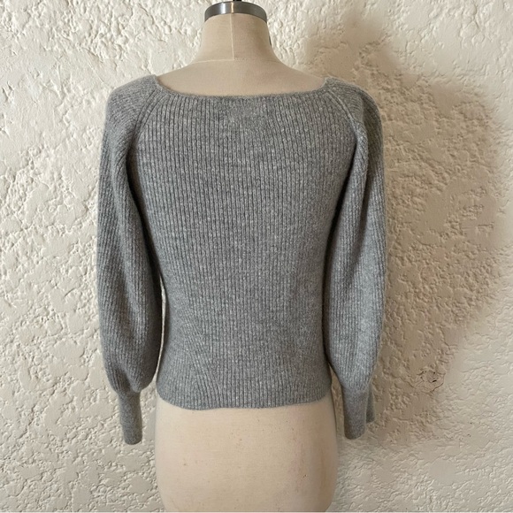 Eleven Six Alpaca Camilla Sweater S, Gray Ribbed Knit, Square Neck Long Sleeve - Picture 7 of 15